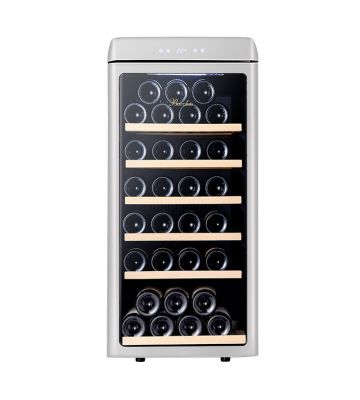 Wijnklimaatkast Retro Zilver met glazen deur - 42 flessen | Wijnklimaatkast.nl