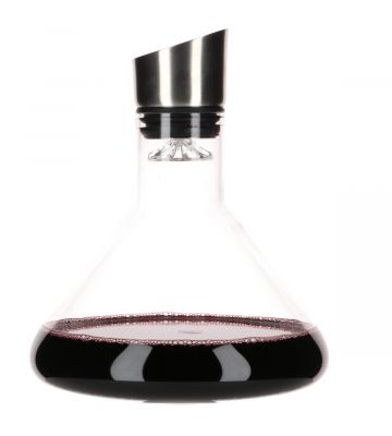 Toscane decanter vooraanzicht met rode wijn er in