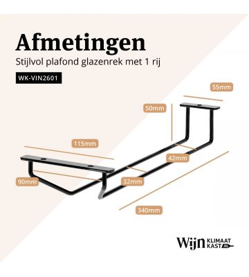 Vinata Glazenrek plafond 1 rij - zwart