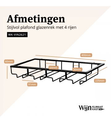 Vinata Glazenrek plafond 4 rijen - zwart
